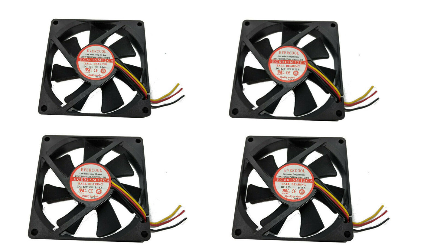 Lot 12: NEW 80mm x 80mm x 15mm 3-wire Stripped Computer PC Ball Bearing Case Fan