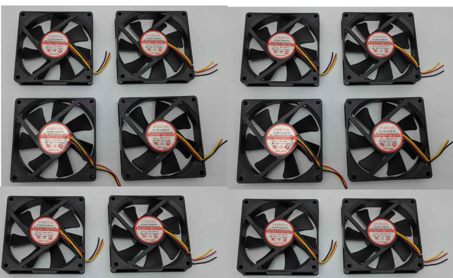 Lot 12: NEW 80mm x 80mm x 15mm 3-wire Stripped Computer PC Ball Bearing Case Fan