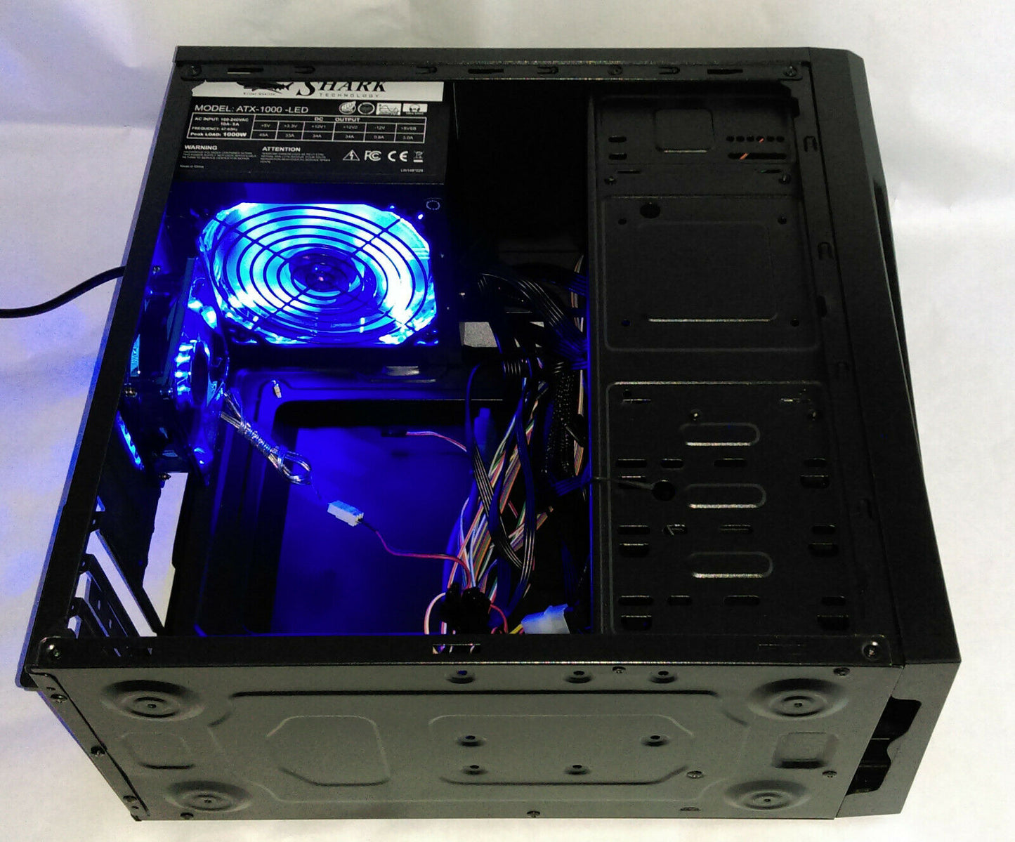 NEW Black MicroATX USB 3.0 PC Tower Case w/ SHARK 1000W LED Power Supply (LED Fan) & 80mm Enermax Blue LED Case Fan