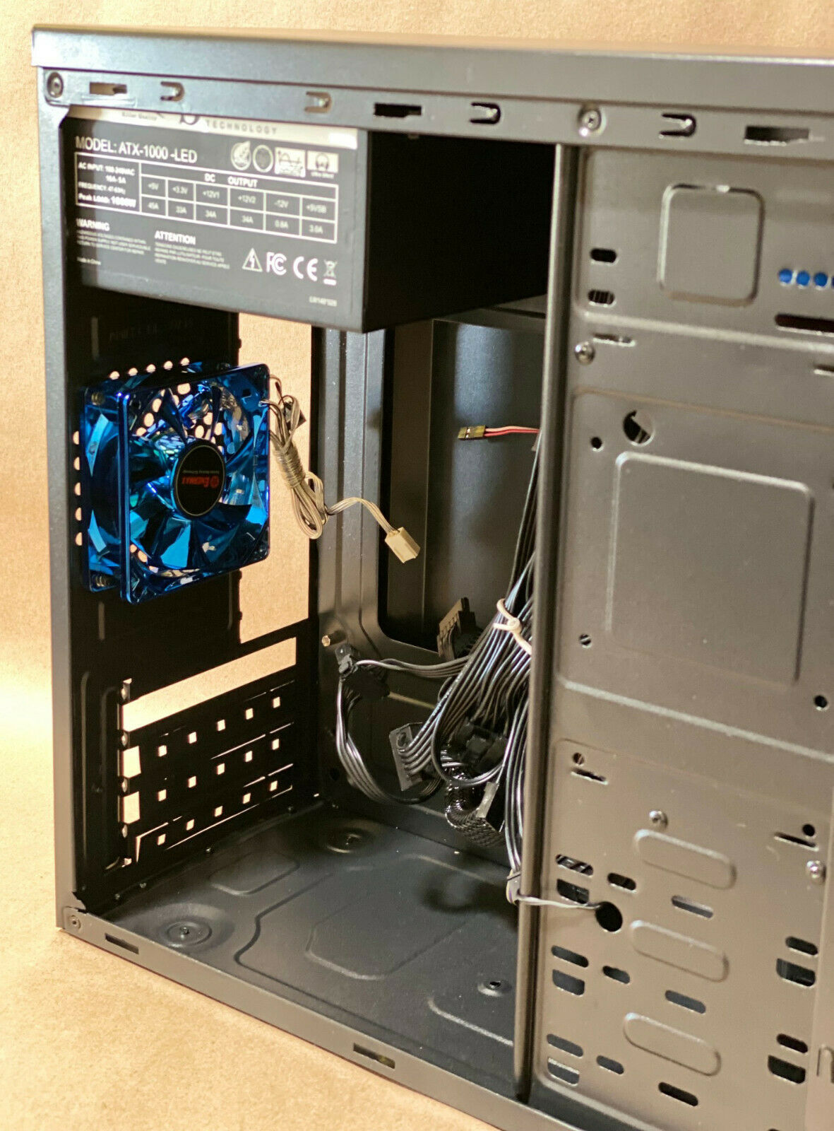 NEW Black MicroATX USB 3.0 PC Tower Case w/ SHARK 1000W LED Power Supply (LED Fan) & 80mm Enermax Blue LED Case Fan