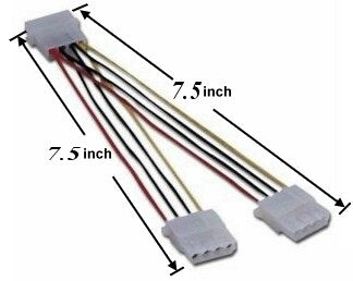 NEW 7.5" 4 Pin Y Molex Peripheral Power Supply Connector Cable