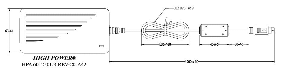 HIGH POWER® HPA-601250U3 REV: C0-A42 60W Energy-efficient Fanless AC to 12V Power Adapter
