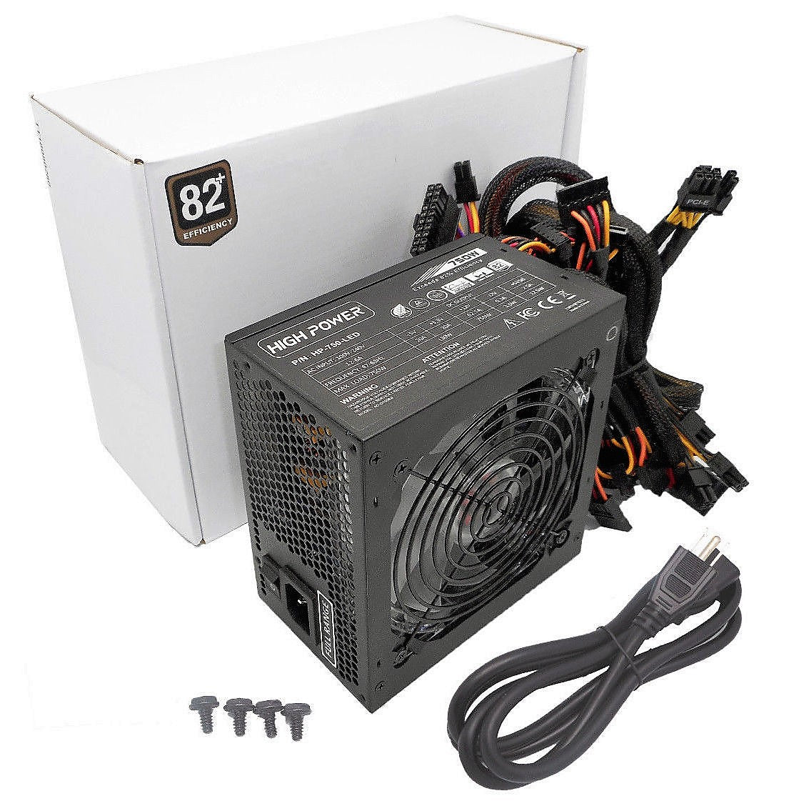 HIGH POWER® HP-750-LED 750-Watt 120mm LED Fan 80+ Efficient Intel i7 Skulltrail/ AMD Ryzen Vega Gaming PC PSU, Quiet Supply