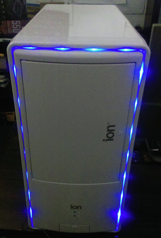 NEW Sleek White Glossy Steel, Blue Front LED Border Mid Tower ATX Gaming PC Case