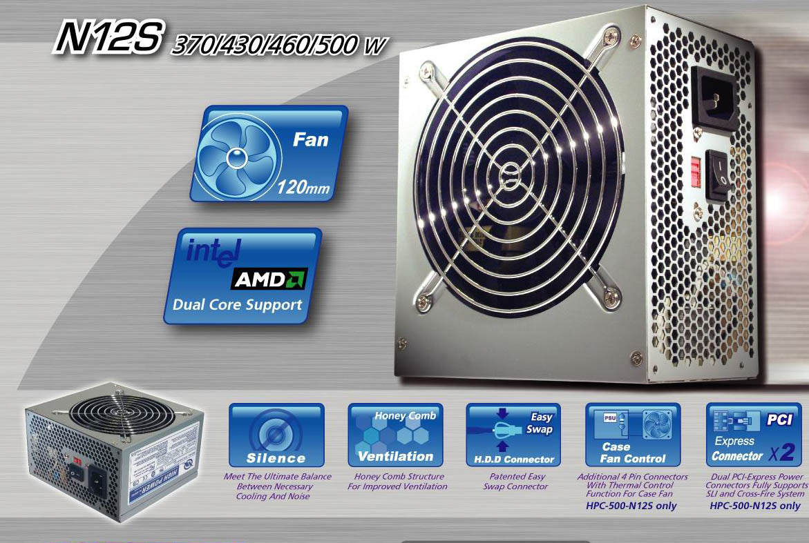 NEW HIGH POWER® Low Noise 120mm Fan 430W 6pin PCIe Computer PC Power Supply