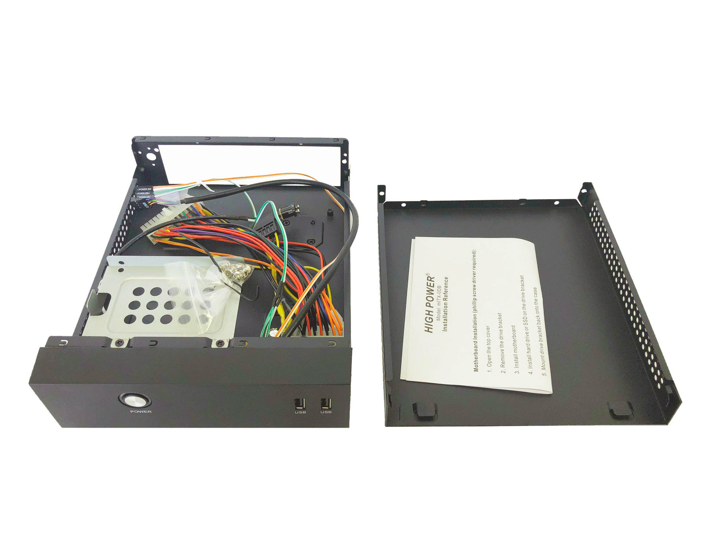 HIGH POWER® mITX-0DB Silent Fanless Mini PC Case 90W (120W peak) Modular Cable Power Supply AND VESA-Mount Kit