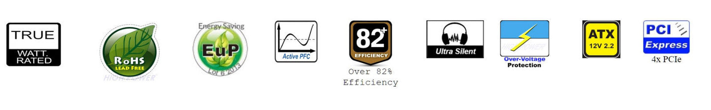 HIGH POWER® HP-750-LED 750-Watt 120mm LED Fan 80+ Efficient Intel i7 Skulltrail/ AMD Ryzen Vega Gaming PC PSU, Quiet Supply