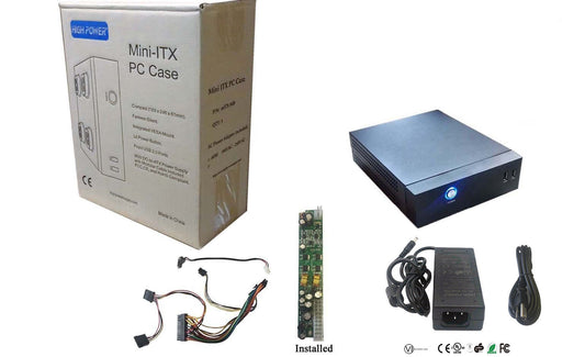 HIGH POWER® mITX-0DB Silent Fanless Mini PC Case 90W (120W peak) Modular Cable Power Supply AND VESA-Mount Kit
